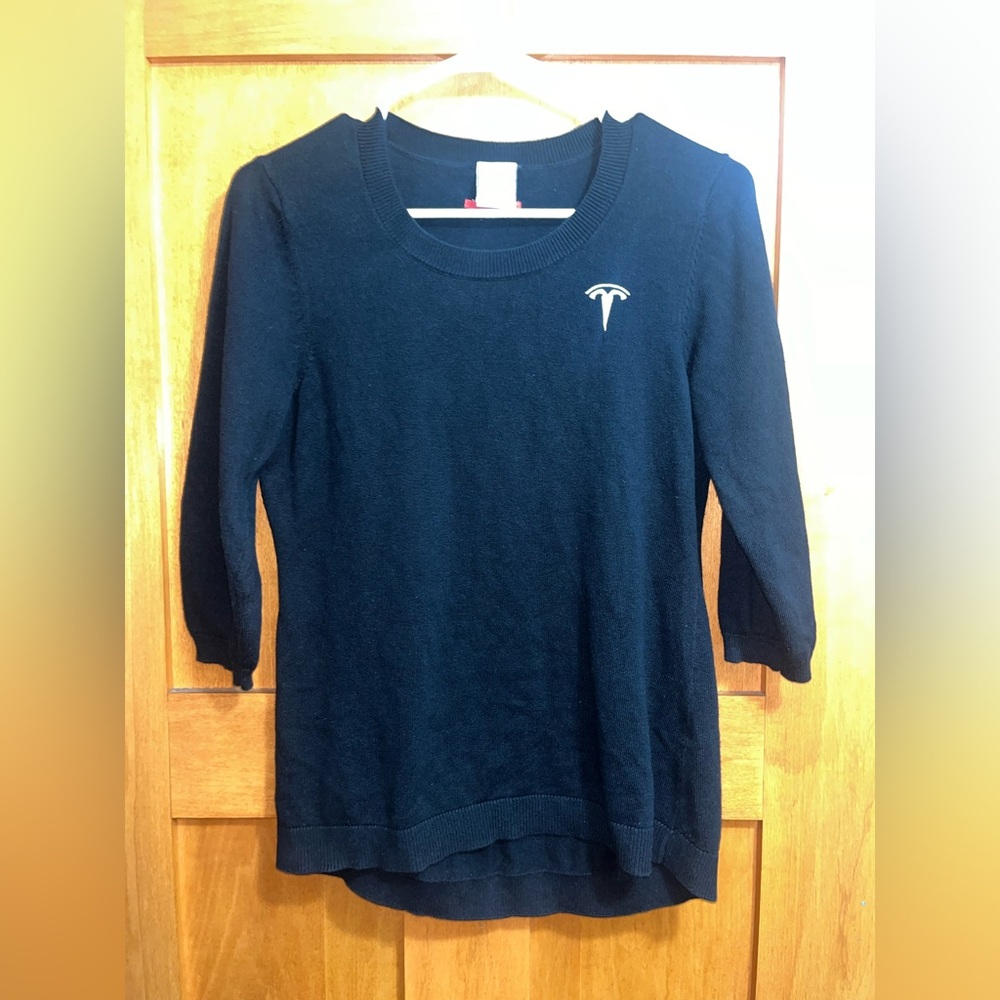 Tesla Ladies Black Knit Crewneck Sweater 3/4 sleeve Small